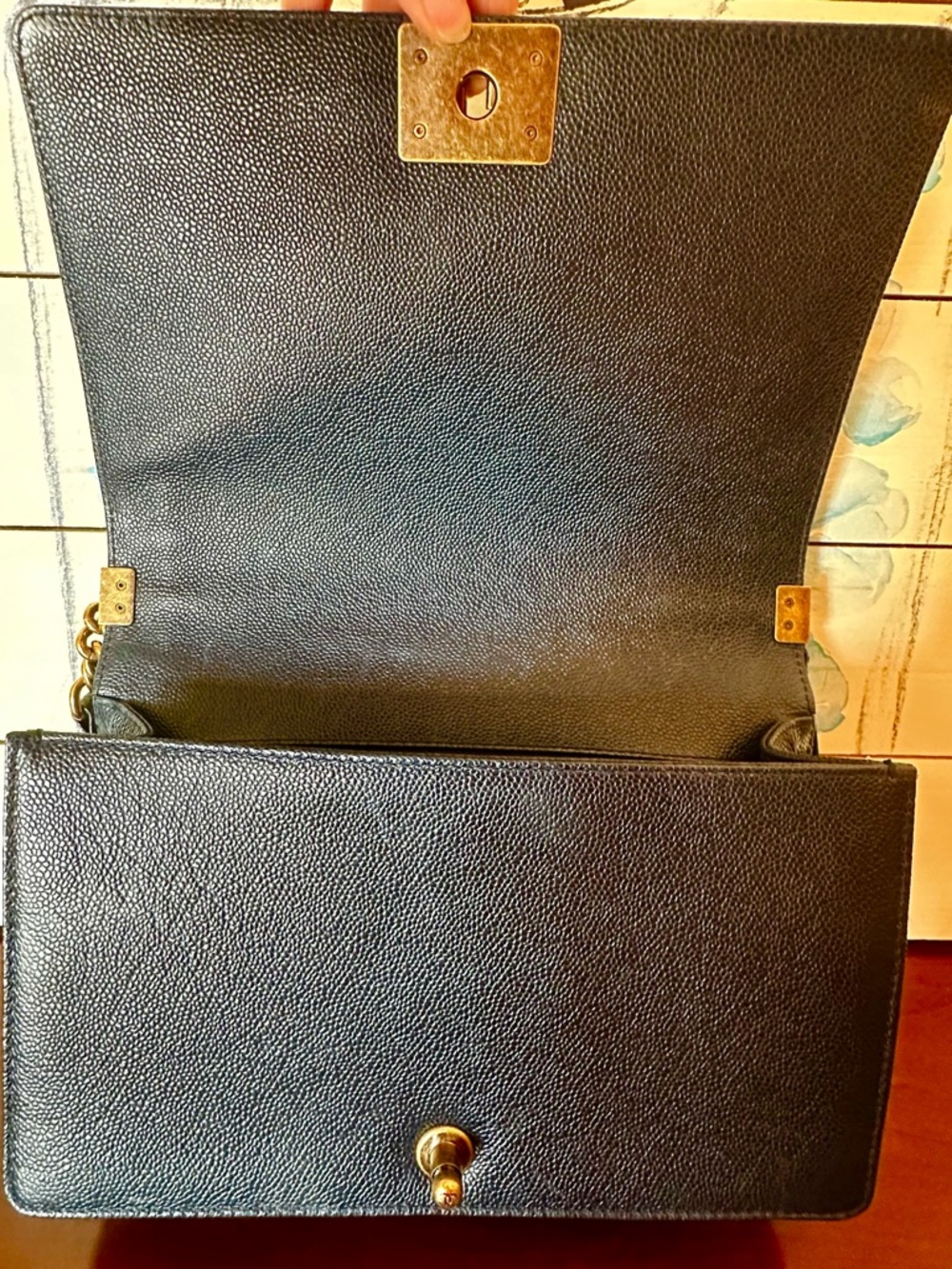 CHANEL Dark Navy Quilted Boy Flap Shoulder Bag with Gold Chain - Picture 14 of 16